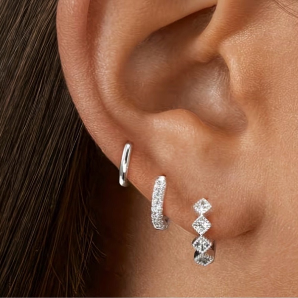 Silver Tone Hoop Earrings 3 Pairs New